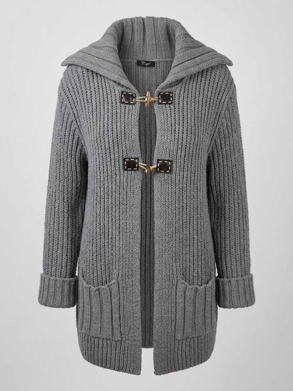 VTG GRAFFI Italy Chunky Wool Shawl Collar Toggle Cardigan Sweater Coat M L Gray